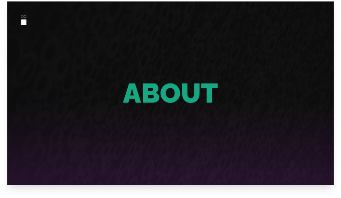 Dark textured background with the title "ABOUT" in green.